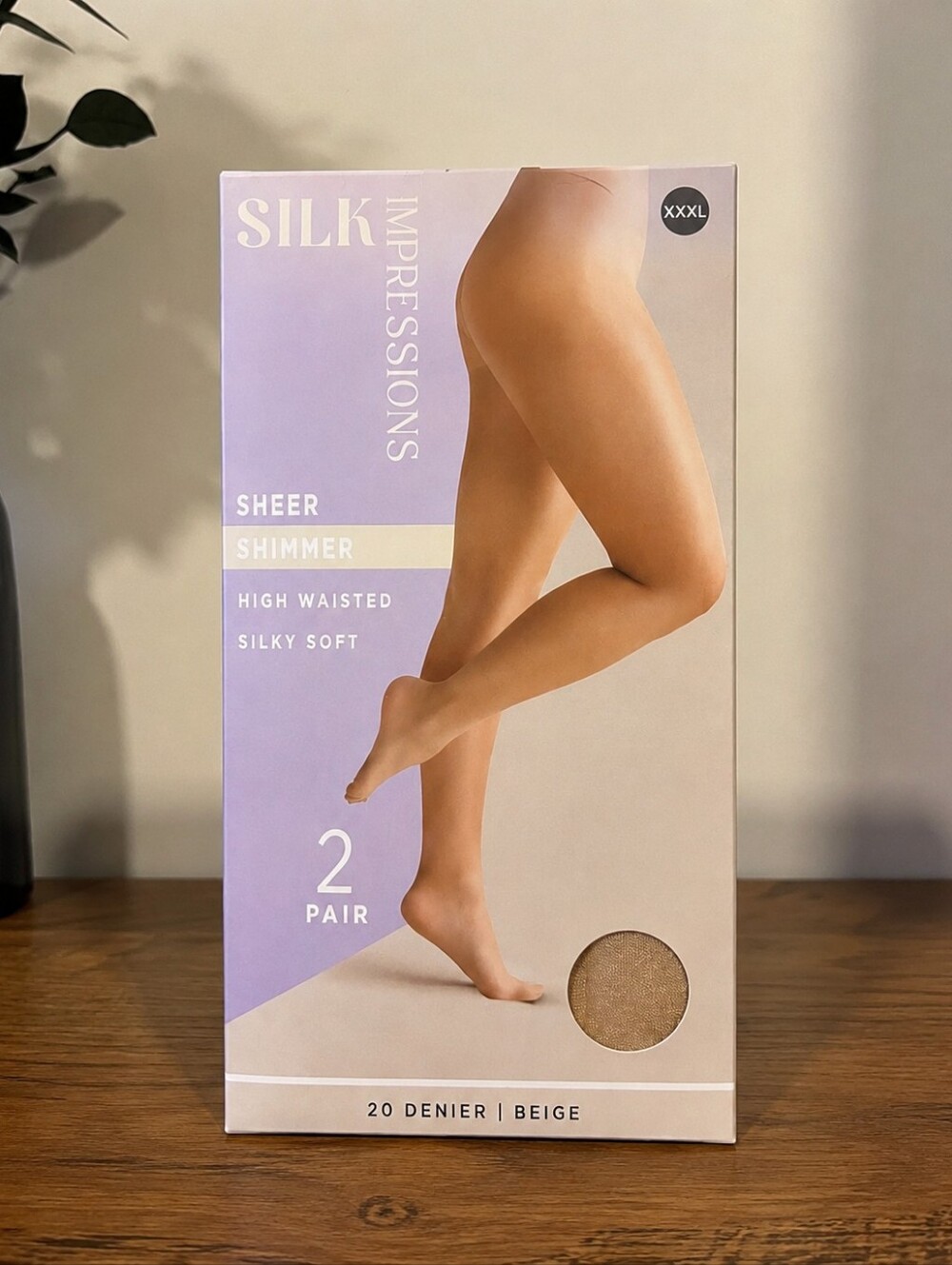 Silk Impressions Sheer Shimmer Pantyhose Beige XXXL 20 Denier High Waisted